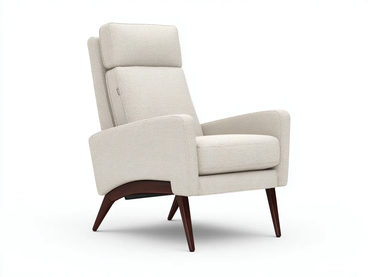 Fauteuil inclinable salon 82×90×105 cm – tissu beige avec structure bois foncé – style contemporain-Dosolvaroom