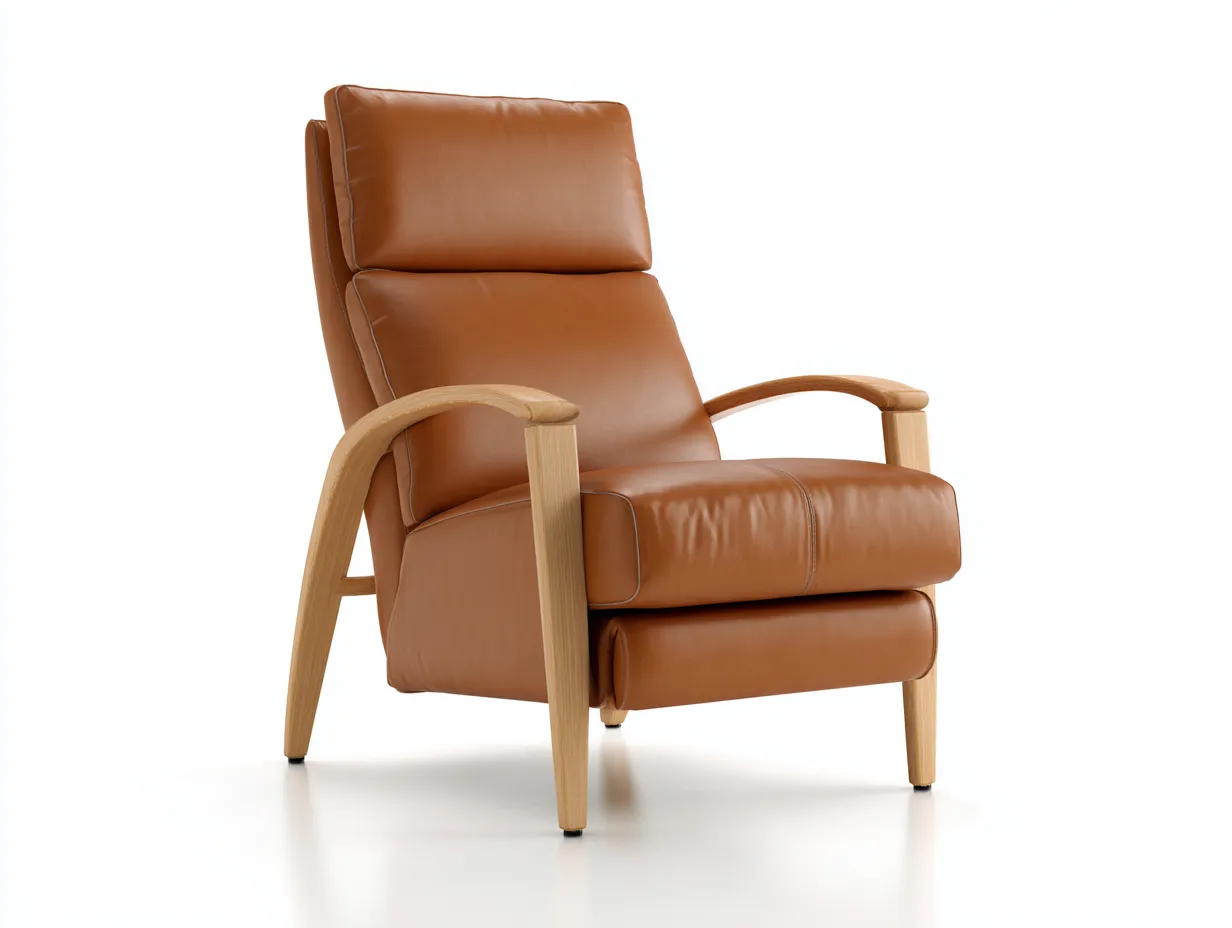 Fauteuil inclinable effet cuir 74×88×102 cm - camel et bois clair - salon style scandinave-Dosolvaroom