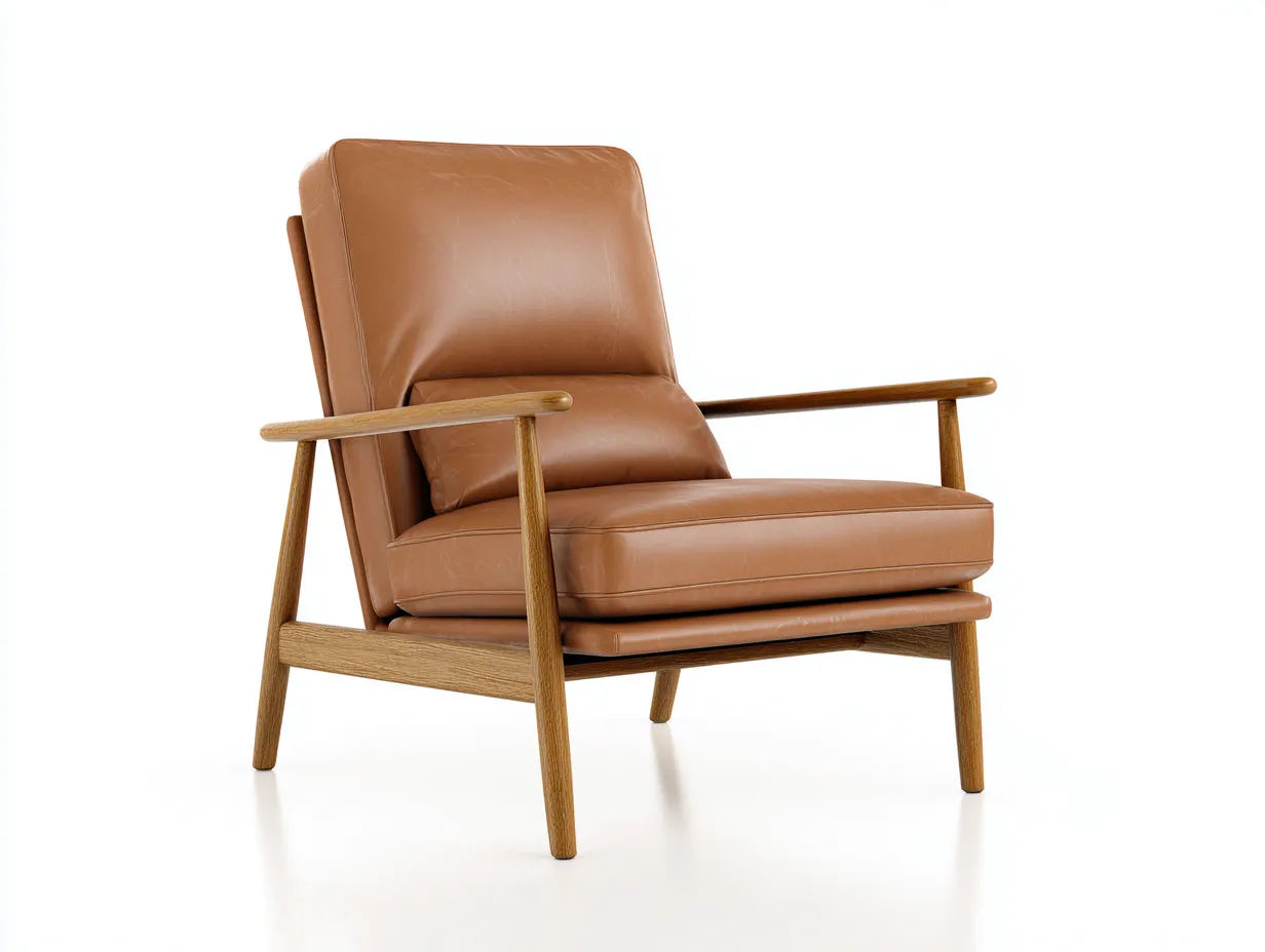 Fauteuil inclinable salon 82×88×98 cm – cuir marron avec structure bois naturel – design nordique confortable-Dosolvaroom