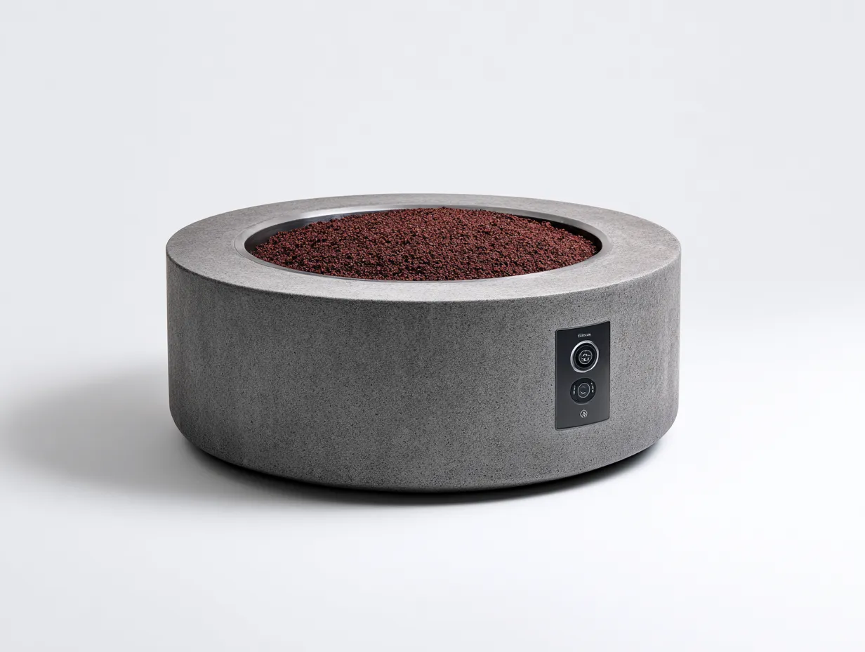 Brasero de jardin en composite minéral 90×90×36 cm - gris et rouge brique - terrasse style contemporain-Dosolvaroom