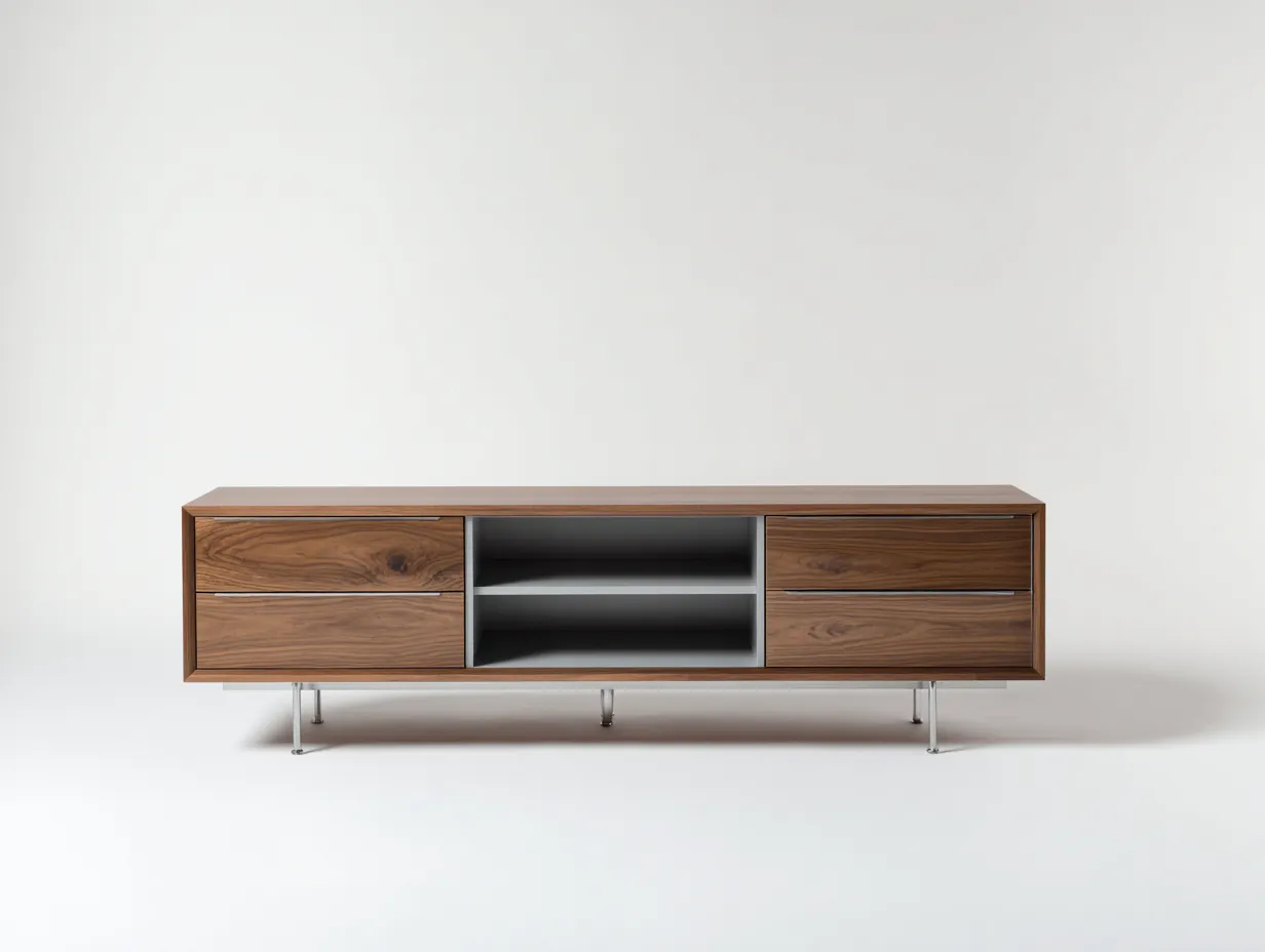 Meuble TV salon 180×40×50 cm – bois foncé – design moderne avec façade rainurée-Saronohaus