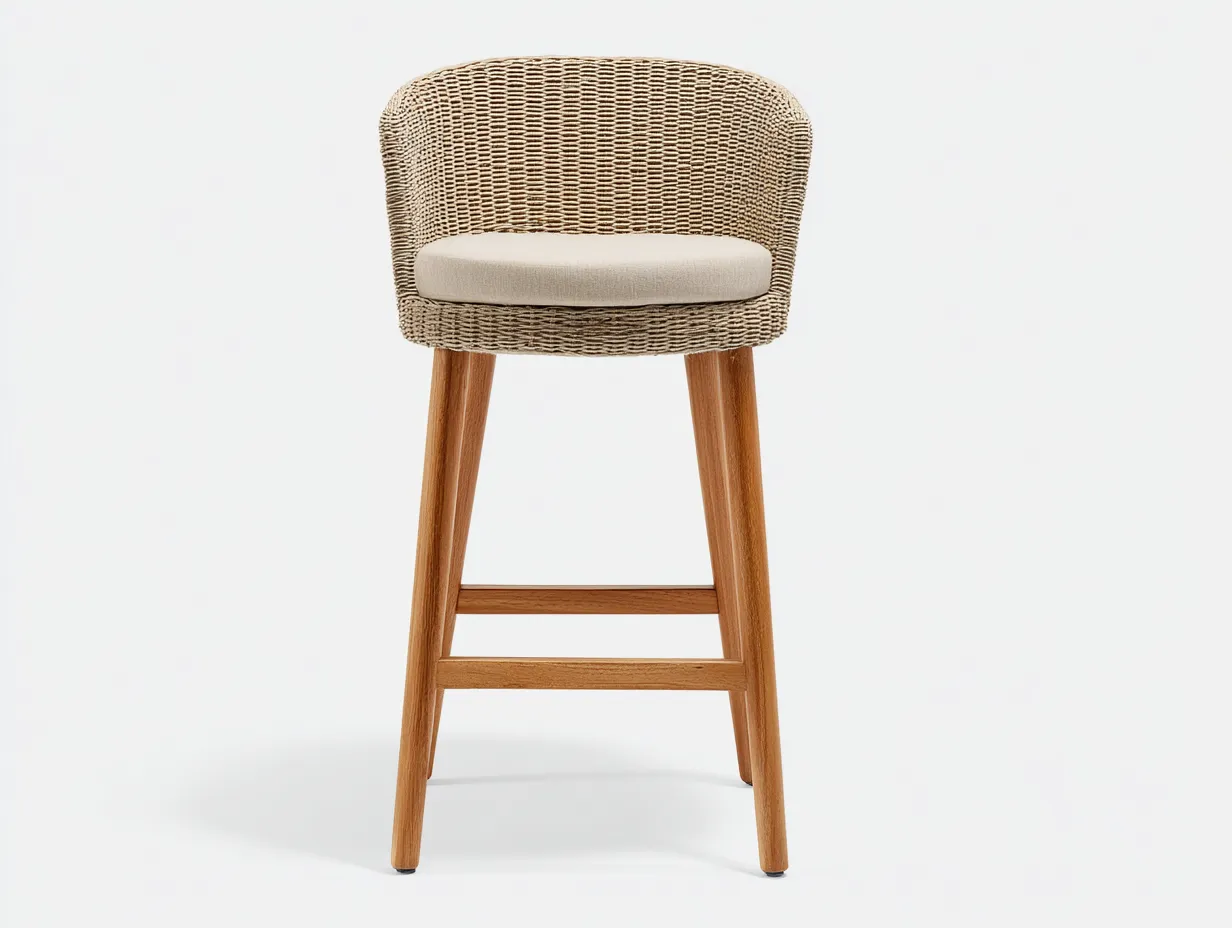 Tabouret de bar 48×52×98 cm – rotin beige et bois clair – style naturel terrasse-Saronohaus