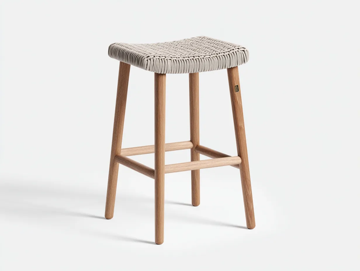 Tabouret de bar 42×48×78 cm – bois naturel et tressage beige – style naturel terrasse-Saronohaus