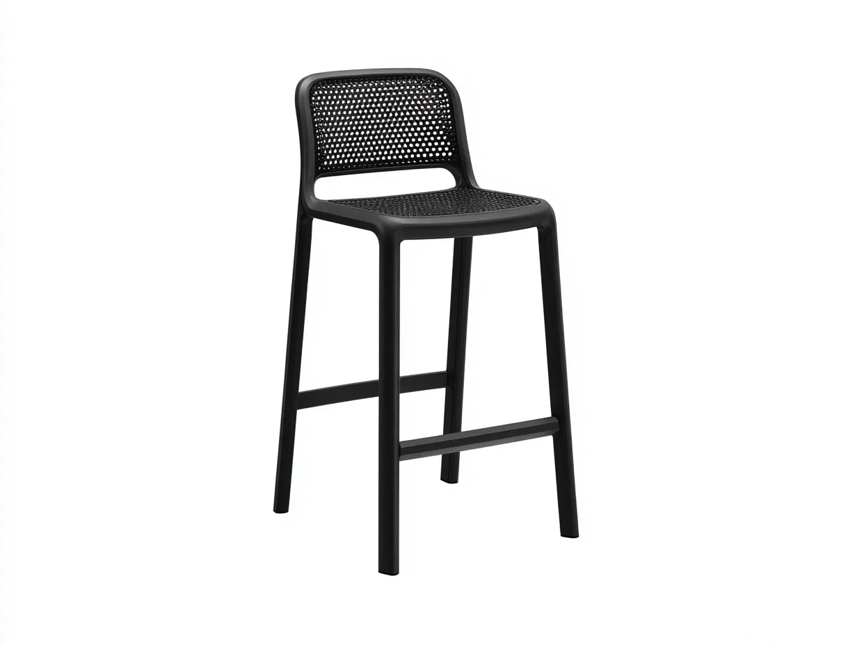 Tabouret de bar 45×50×102 cm – plastique noir ajouré – design contemporain terrasse-Saronohaus