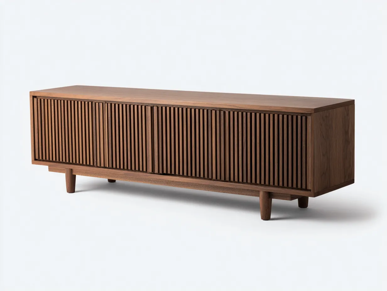 Meuble TV salon 220×40×48 cm – bois noyer et noir – style contemporain avec espace multimédia-Saronohaus