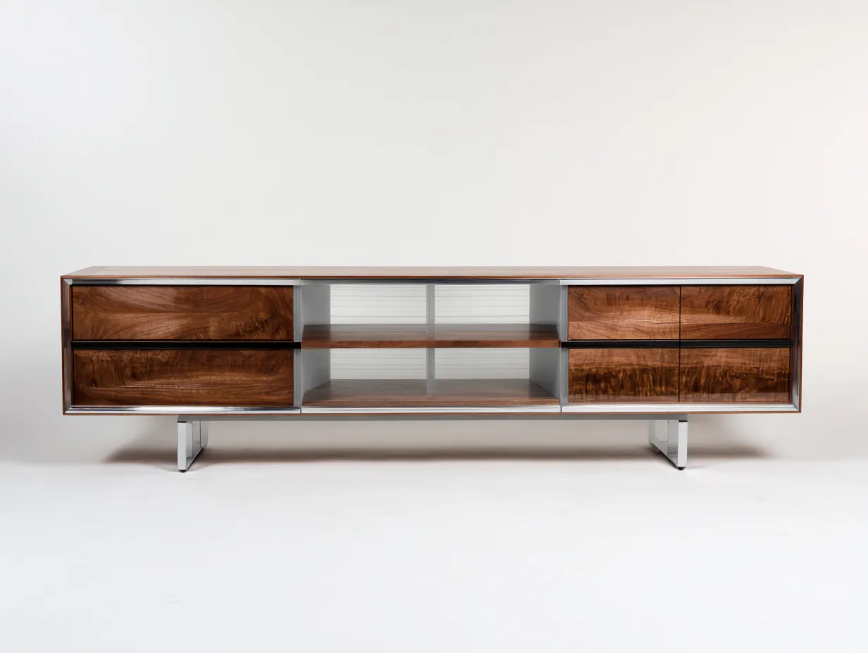 Meuble TV 180×40×52 cm - bois marron et gris - rangement moderne pour salon-Saronohaus