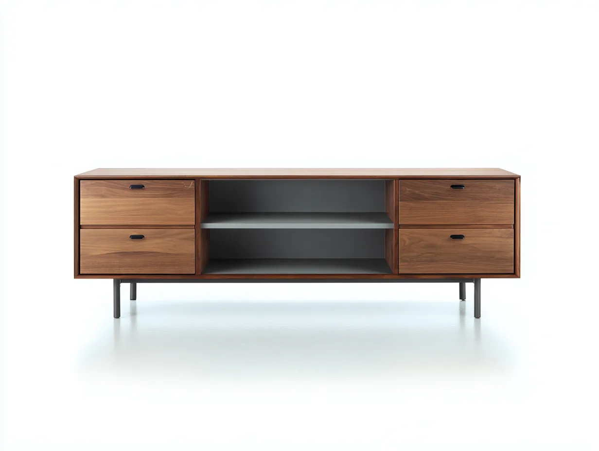 Meuble TV salon 200×42×55 cm – bois clair et métal noir – style contemporain avec rangement-Saronohaus