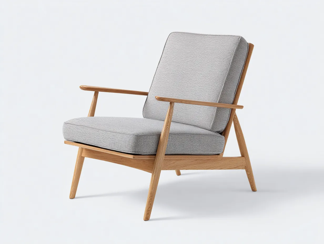 Fauteuil inclinable 76×84×91 cm - tissu gris clair et bois naturel - design rétro pour salon-Saronohaus