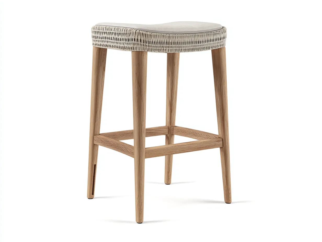 Tabouret de bar en bois et tressage 44×42×76 cm - beige/marron clair - style naturel pour balcon-Saronohaus