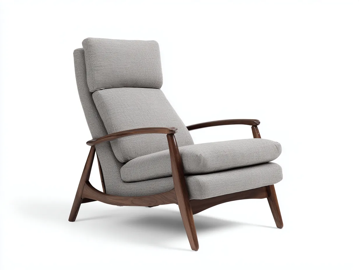 Fauteuil inclinable en tissu 74×82×96 cm - Gris clair/brun - style rétro pour salon-Saronohaus