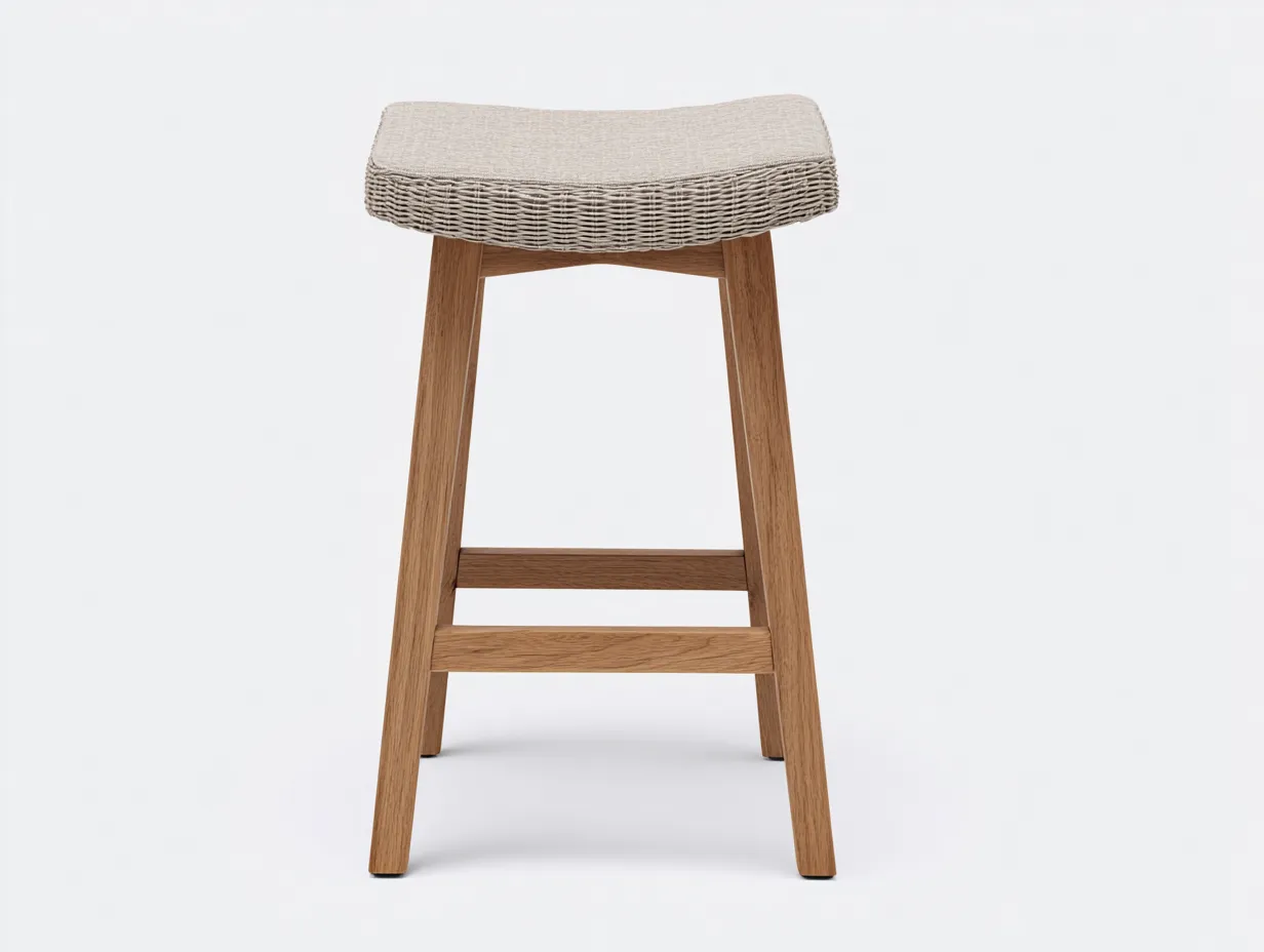 Tabouret de bar 48×46×76 cm - bois naturel et beige - design tressé pour balcon-Saronohaus