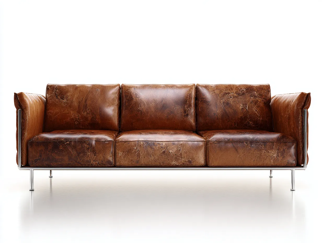 Canapé 3 places en cuir 218×92×84 cm - brun/argent - salon contemporain-Saronohaus