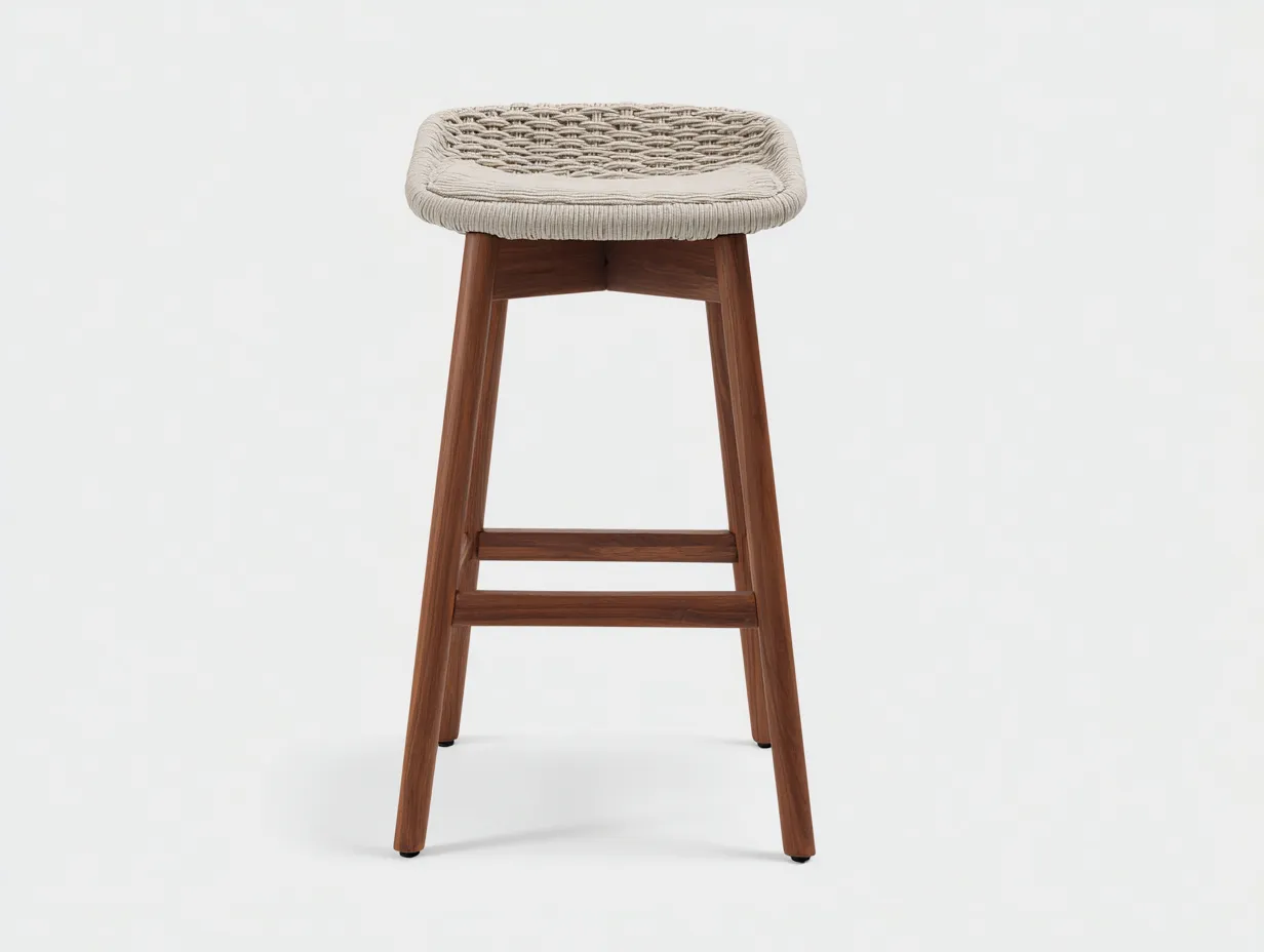 Tabouret de bar en bois et cordage 48×48×78 cm - beige/brun - style naturel pour balcon-Saronohaus