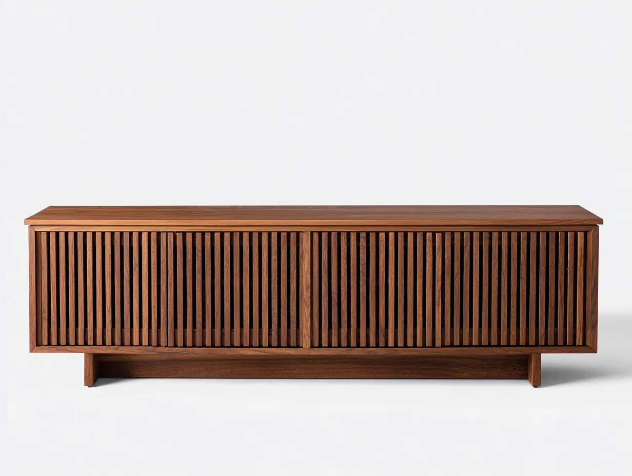 Meuble TV salon 200×42×52 cm – bois naturel foncé – style scandinave avec façade décorative-Saronohaus