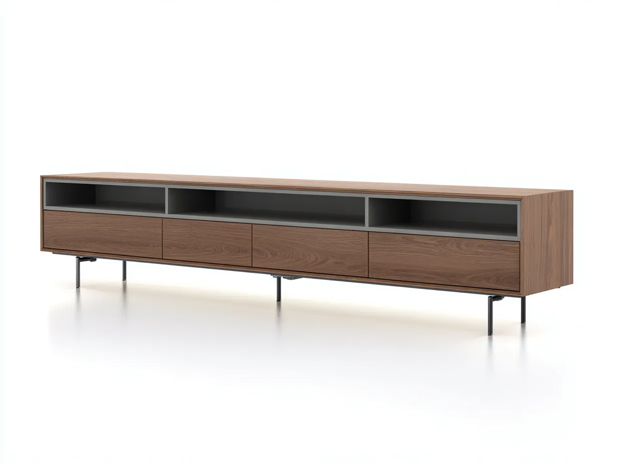 Meuble TV en bois 180×42×78 cm - chêne clair/argent - rangement élégant pour salon-Saronohaus