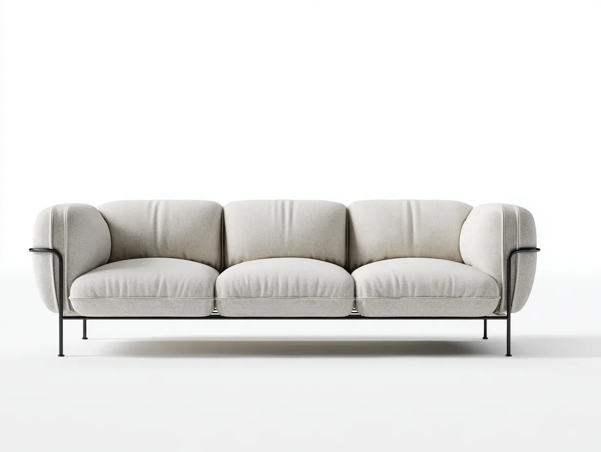 Canapé 3 places 245×96×78 cm – tissu blanc cassé – design contemporain minimaliste-Saronohaus