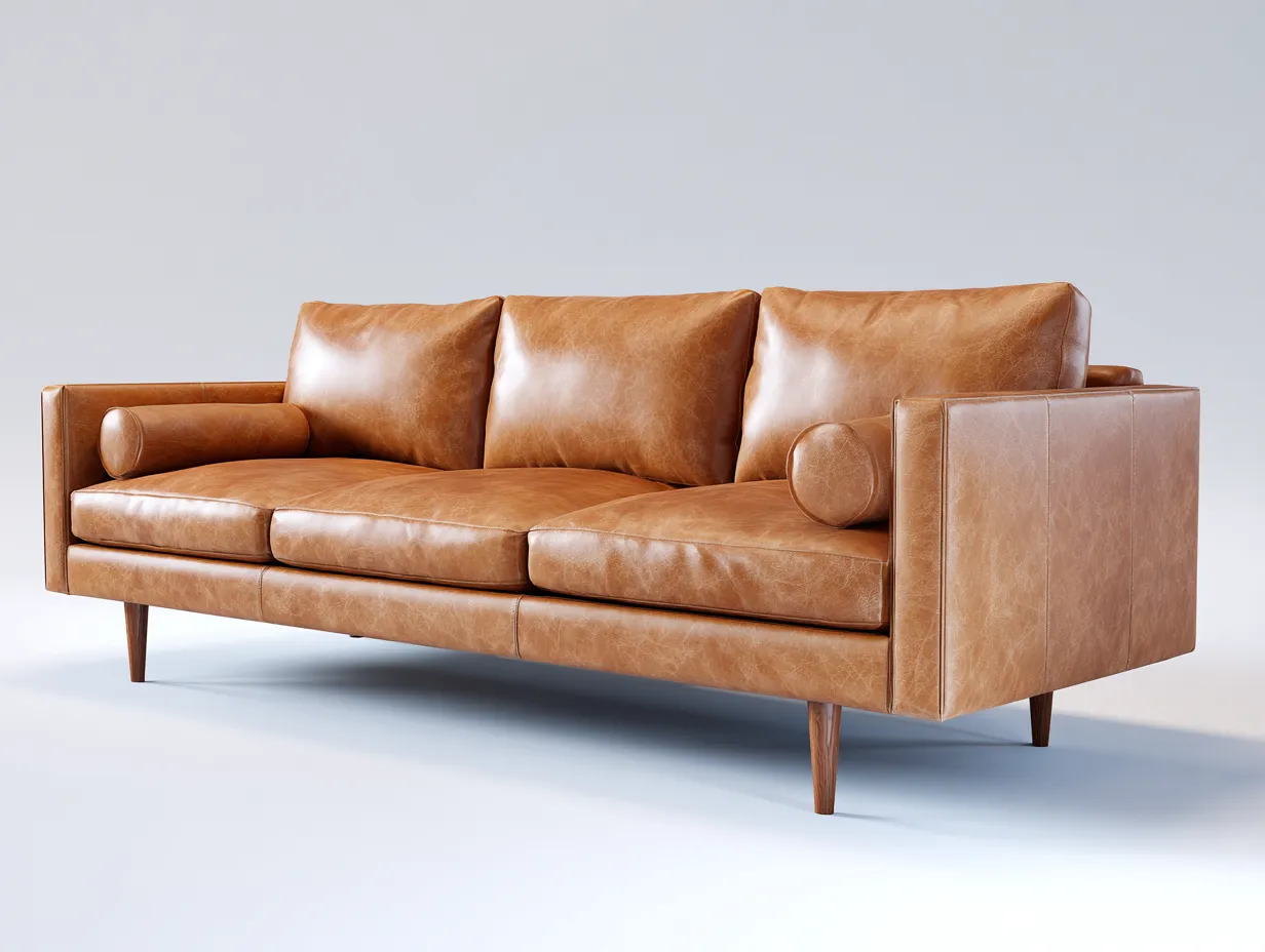 Canapé 3 places 225×98×82 cm – cuir camel – style scandinave chaleureux-Saronohaus