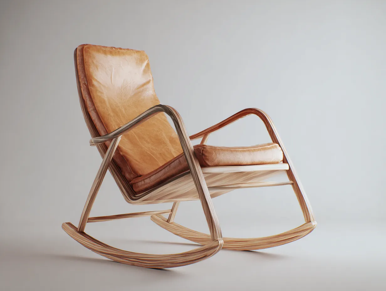 Fauteuil à bascule en revêtement effet cuir et bois 81×94×99 cm - marron - style rétro pour salon-Kaluxmohome