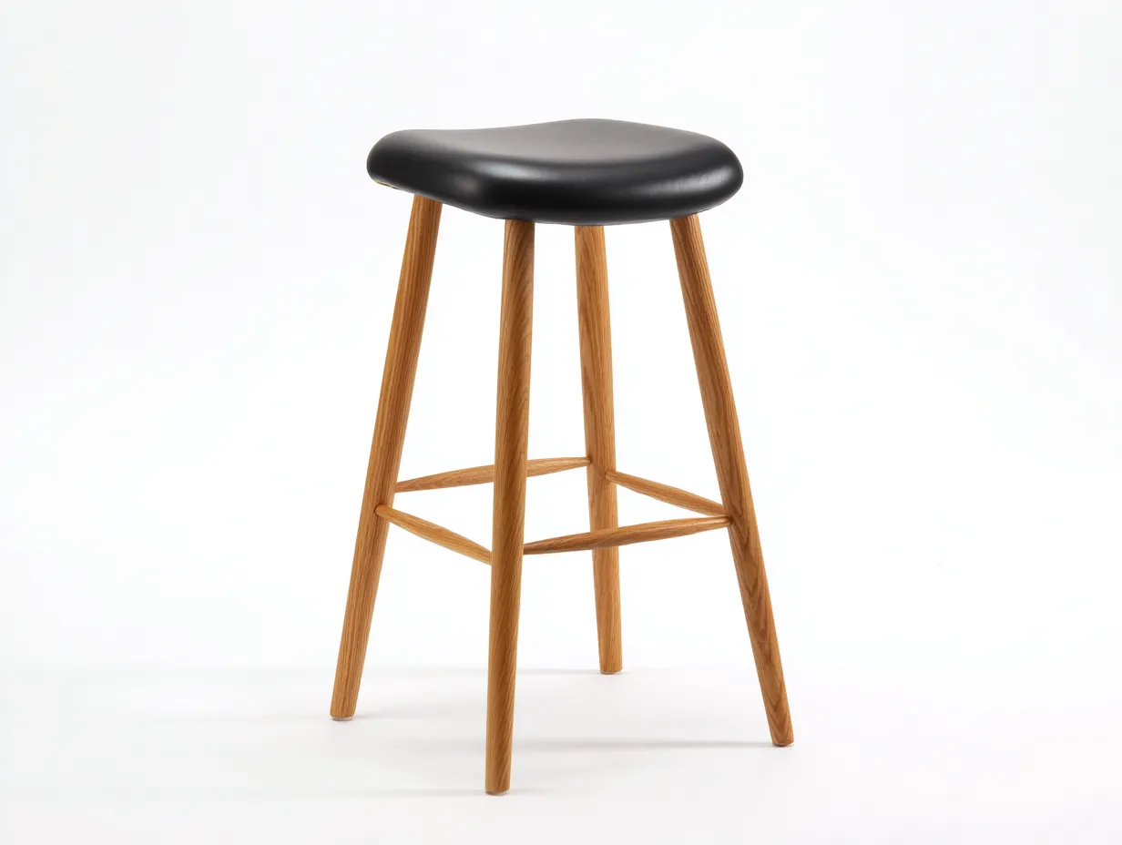 Tabouret de bar en bois et revêtement effet cuir 48×46×78 cm - noir et marron - style scandinave pour balcon-Kaluxmohome
