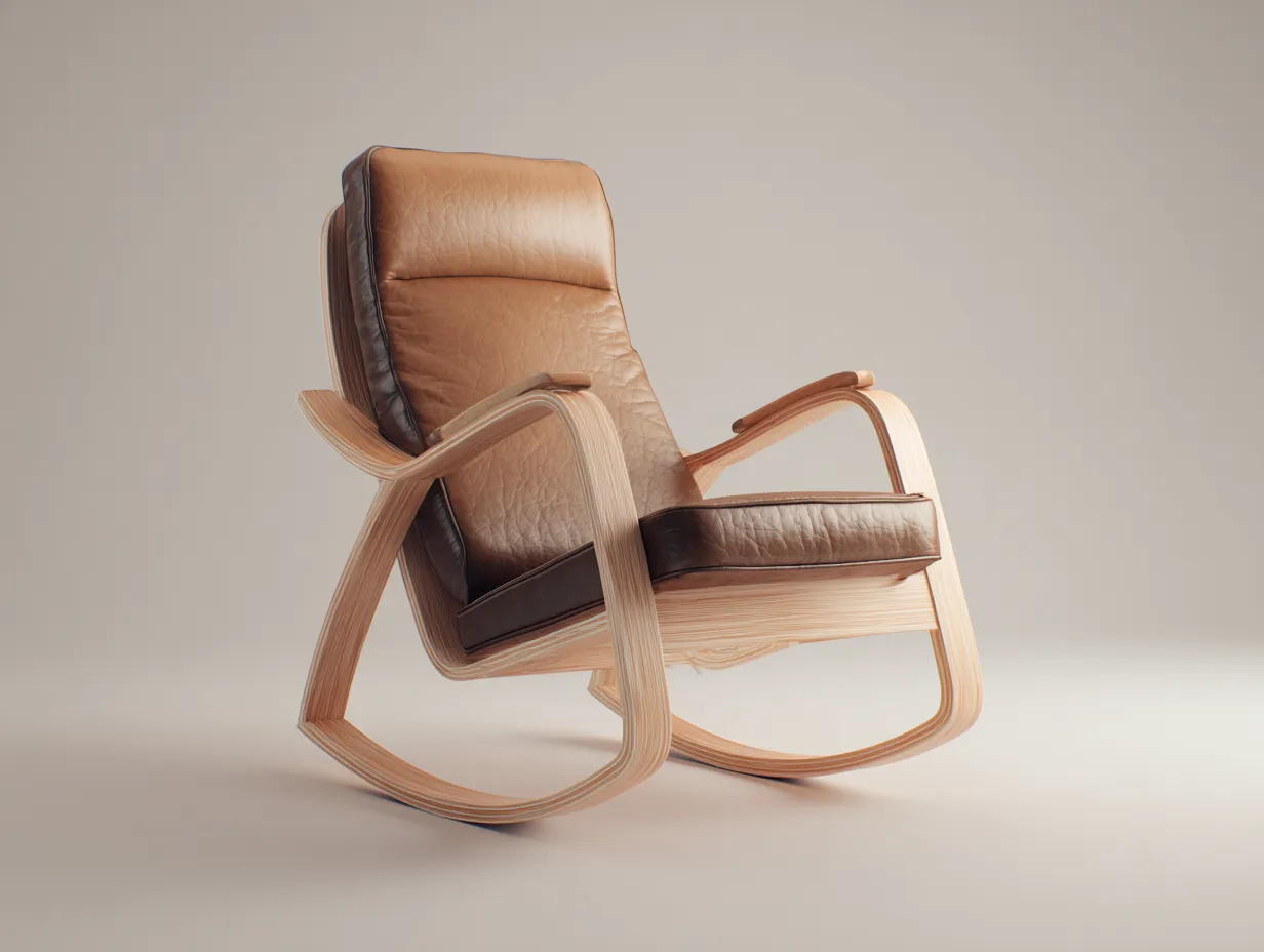 Fauteuil à bascule 82×92×98 cm – cuir jaune camel – style rétro salon-Kaluxmohome