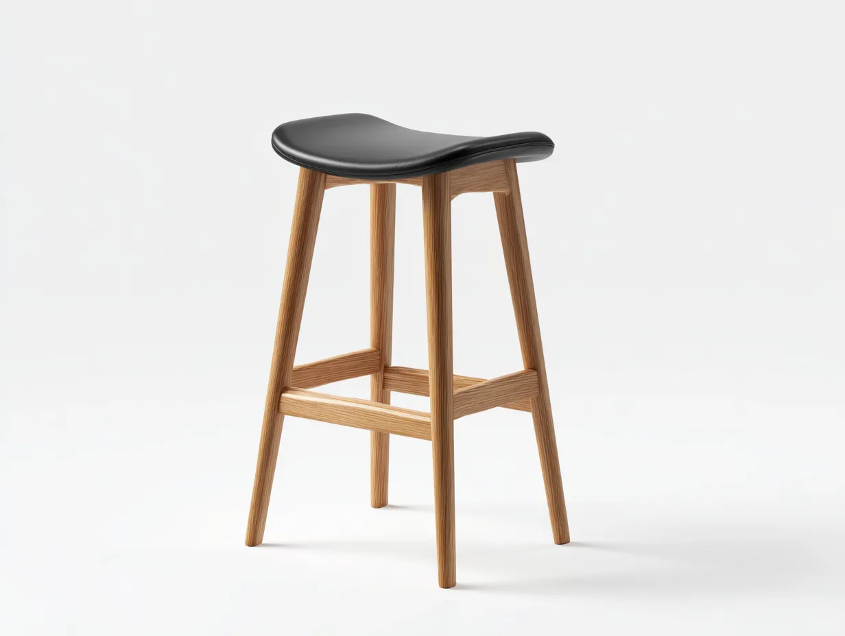 Tabouret de bar 48×42×78 cm - assise noire et bois clair - design minimaliste pour balcon-Kaluxmohome