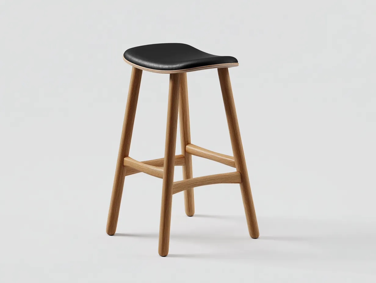Tabouret de bar 45×45×92 cm – bois naturel et assise noire – style contemporain balcon-Kaluxmohome