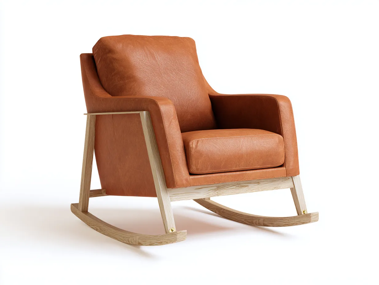 Fauteuil à bascule 78×92×105 cm - cuir marron et bois clair - style contemporain pour salon-Kaluxmohome