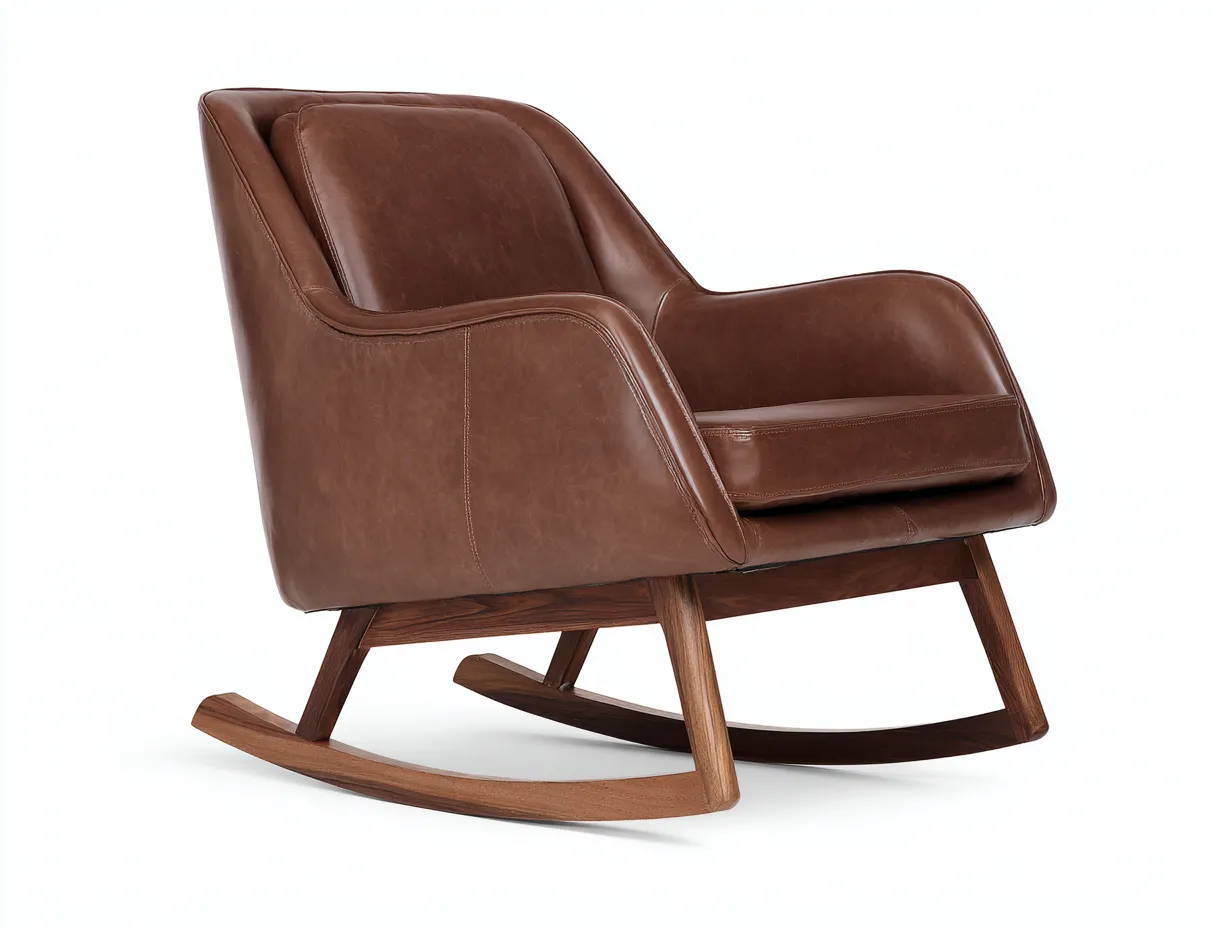 Fauteuil à bascule 78×92×98 cm – cuir beige – style rétro salon-Kaluxmohome