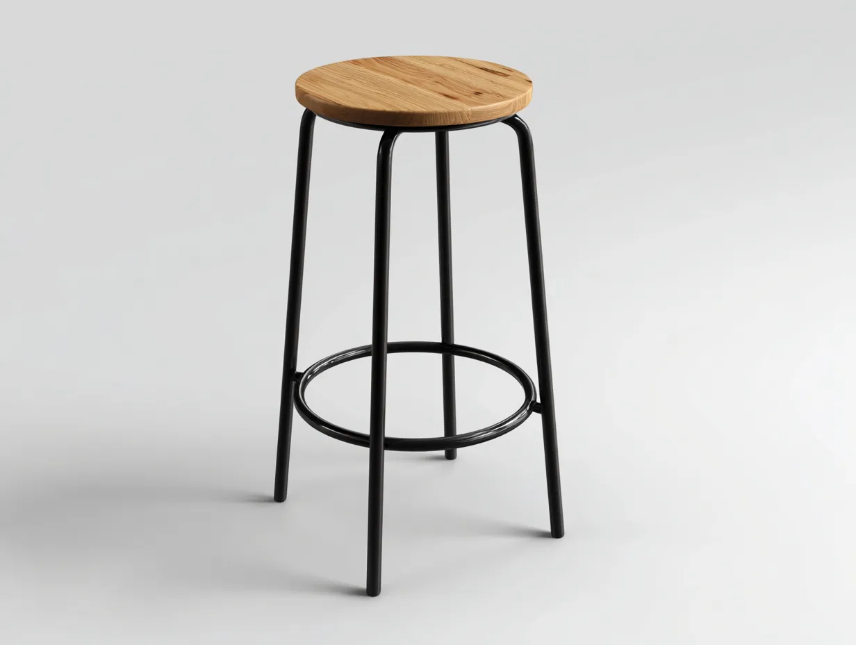 Tabouret de bar 42×42×76 cm - bois clair et métal noir - design industriel pour balcon-Kaluxmohome