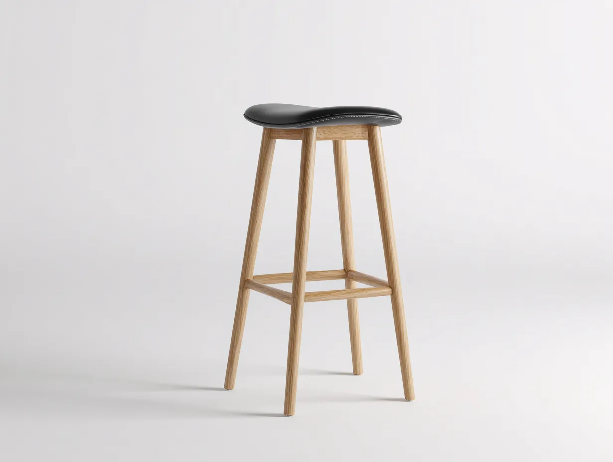 Tabouret de bar en bois et revêtement effet cuir 45×42×79 cm - noir et marron clair - style scandinave pour balcon-Kaluxmohome
