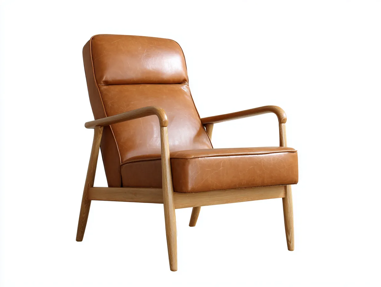 Fauteuil inclinable en similicuir et bois 76×86×102 cm - marron clair et marron - style rétro pour salon-Kaluxmohome