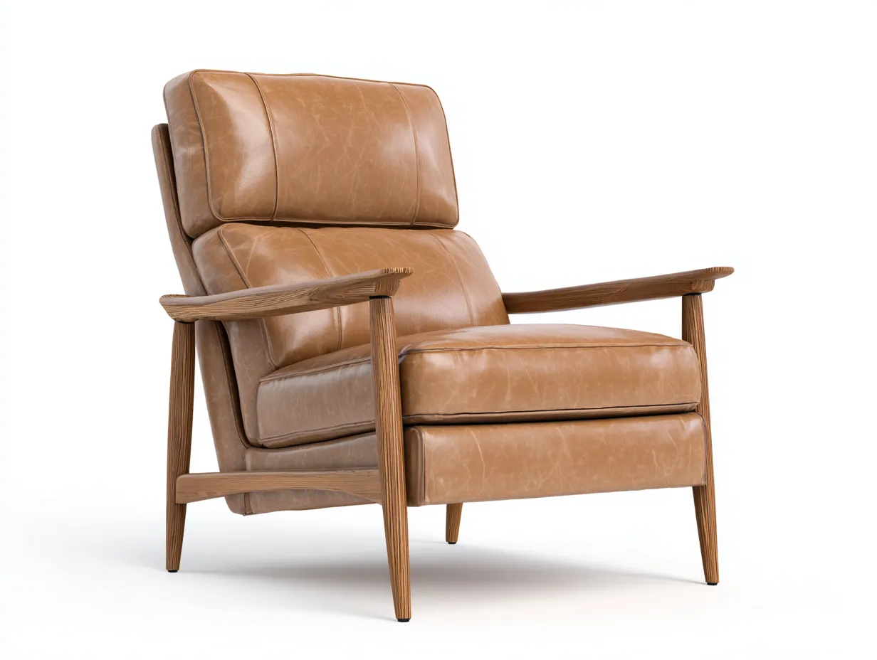Fauteuil inclinable 82×90×103 cm - cuir marron et structure en bois - style rétro pour salon-Kaluxmohome
