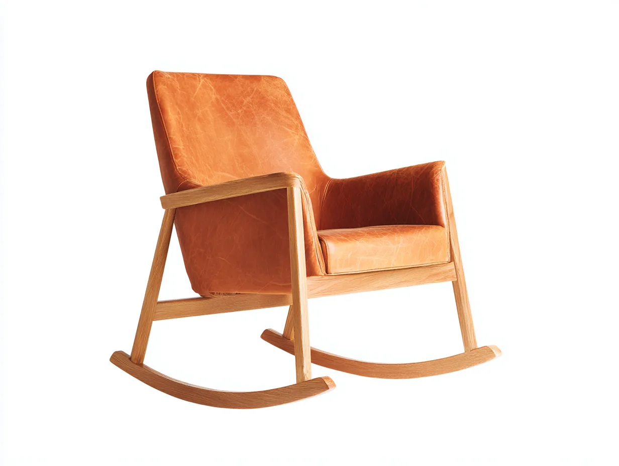 Fauteuil à bascule en revêtement effet cuir et bois 78×92×103 cm - marron - style rétro pour salon-Kaluxmohome