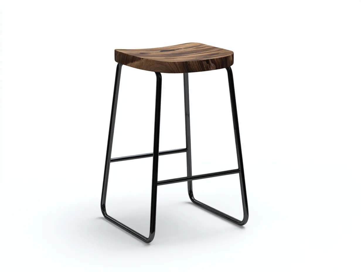 Tabouret de bar 42×42×78 cm – bois foncé et métal noir – style industriel balcon-Kaluxmohome