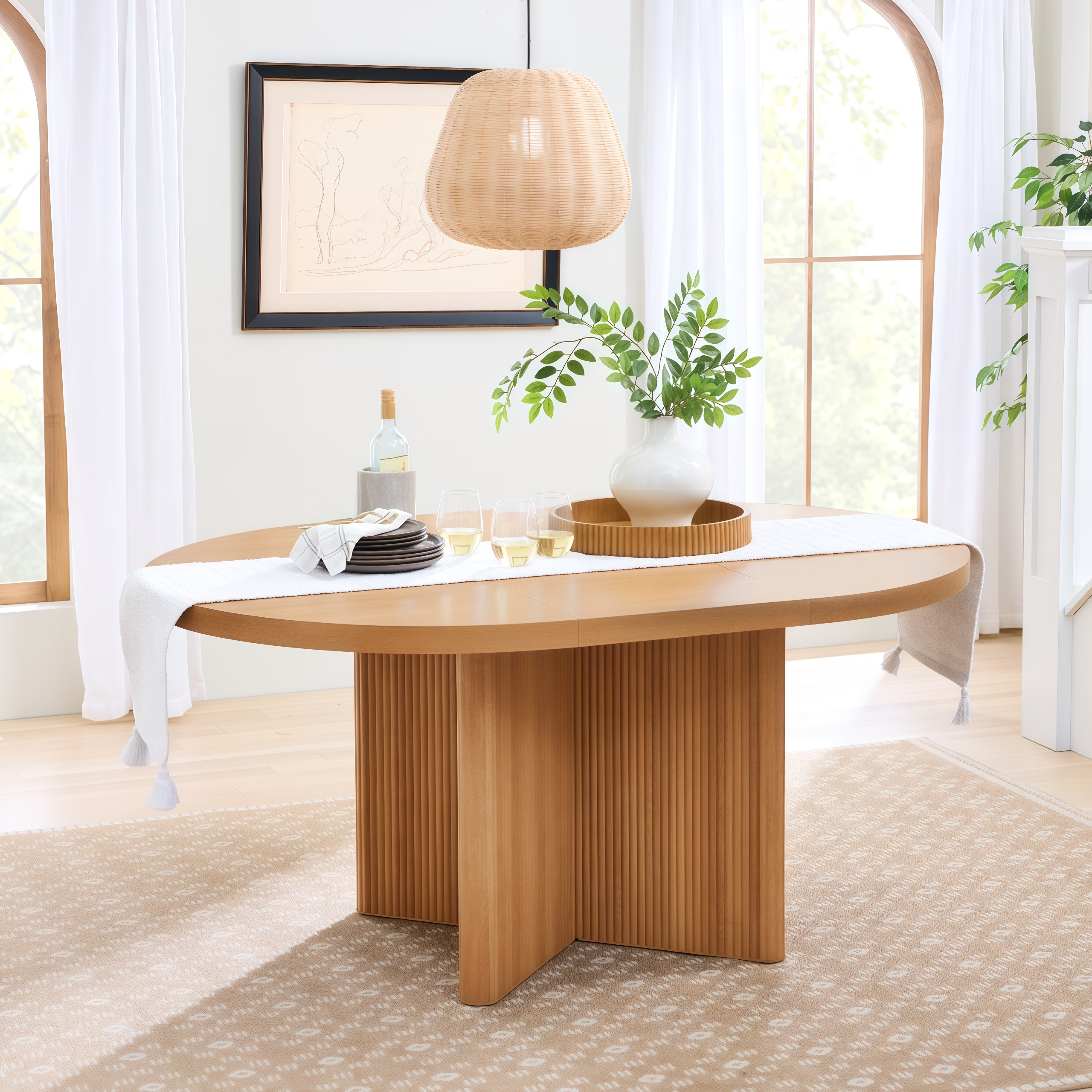 Fluted Round Expandable Dining Table with Black Wood Finish