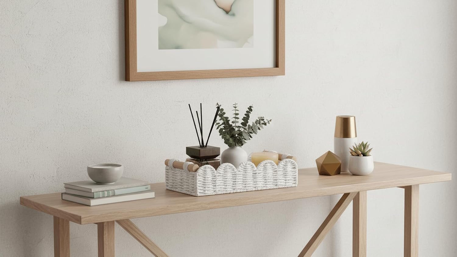 Scalloped Edge Toilet Paper Storage Basket, Living Room Home Cozy Decor Basket, Paper Rope Small Baskets for Over Toilet Storage Shelf, End Table, Shelves, with 2 Wooden Handles, Grey