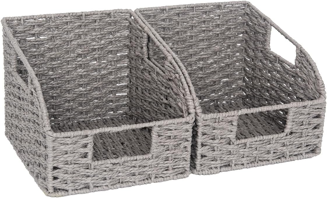 Pantry Baskets for Organizing, Wicker Basket with Built-in Handles, Handwoven Wicker Storage Baskets