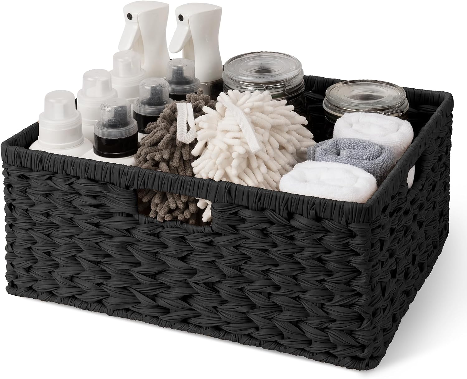 Wicker Storage Baskets for Shelves, Wicker Baskets for Organizing, Waterproof Woven Basket for Pantry
