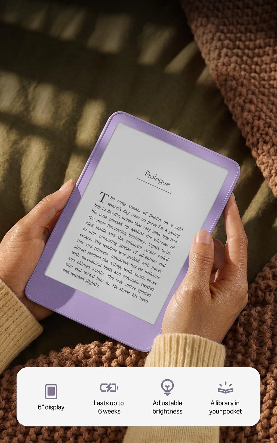 Portable EBook E-Reader, 6" Glare-Free E-Ink Display, Adjustable Warm Light, Support EPUB PDF TXT, Long Battery Life