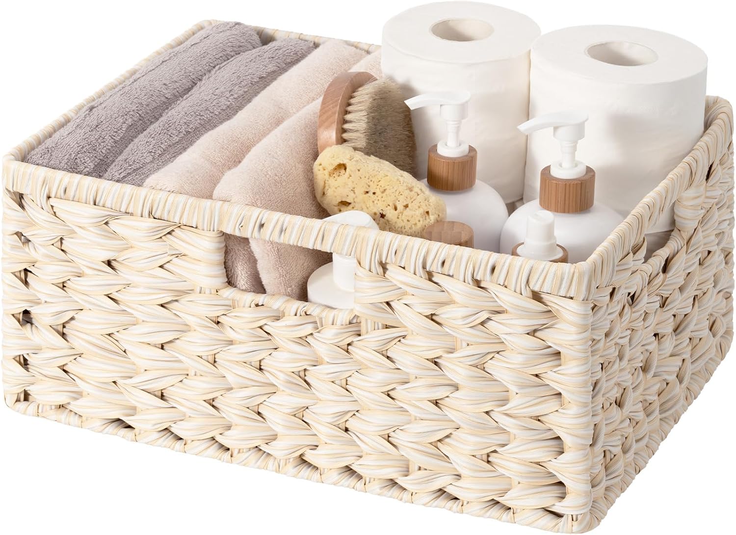 Wicker Storage Baskets for Shelves, Wicker Baskets for Organizing, Waterproof Woven Basket for Pantry