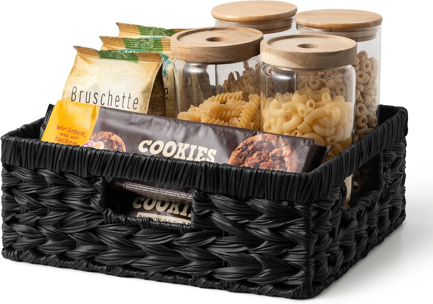 Wicker Storage Baskets for Shelves, Wicker Baskets for Organizing, Waterproof Woven Basket for Pantry