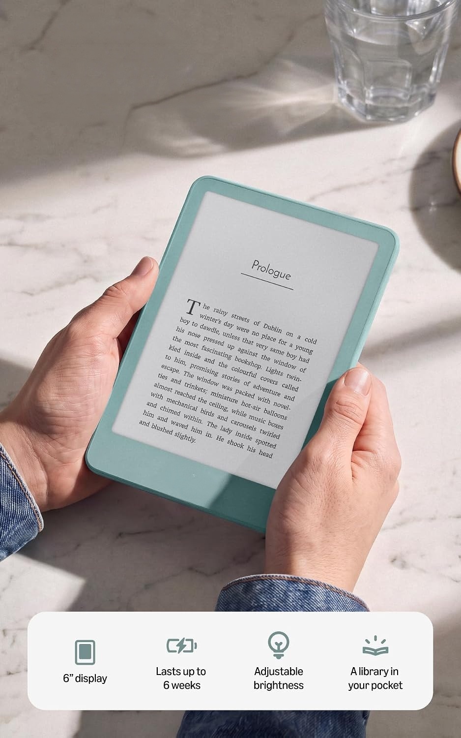 Portable EBook E-Reader, 6" Glare-Free E-Ink Display, Adjustable Warm Light, Support EPUB PDF TXT, Long Battery Life
