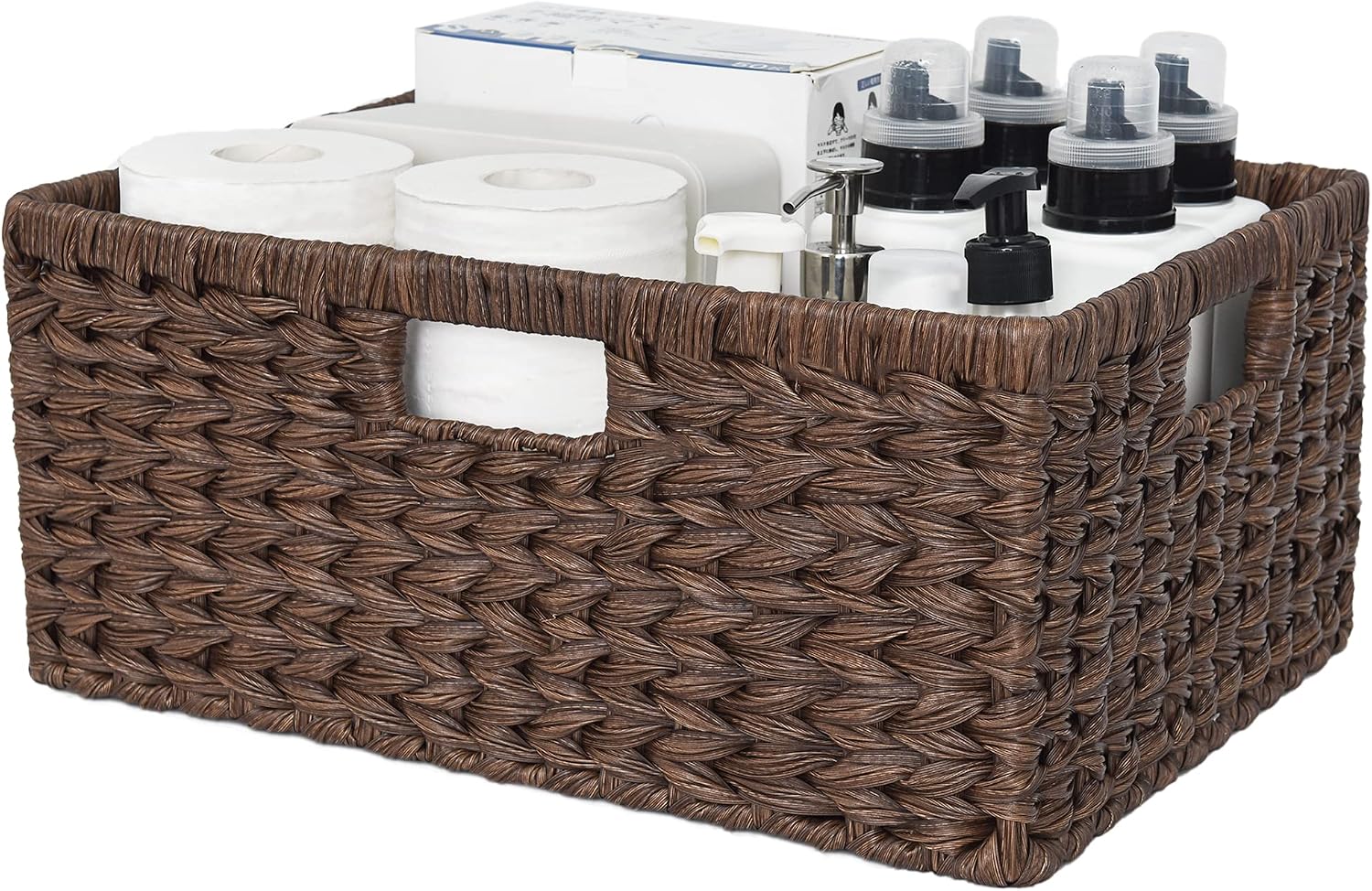 Wicker Storage Baskets for Shelves, Wicker Baskets for Organizing, Waterproof Woven Basket for Pantry