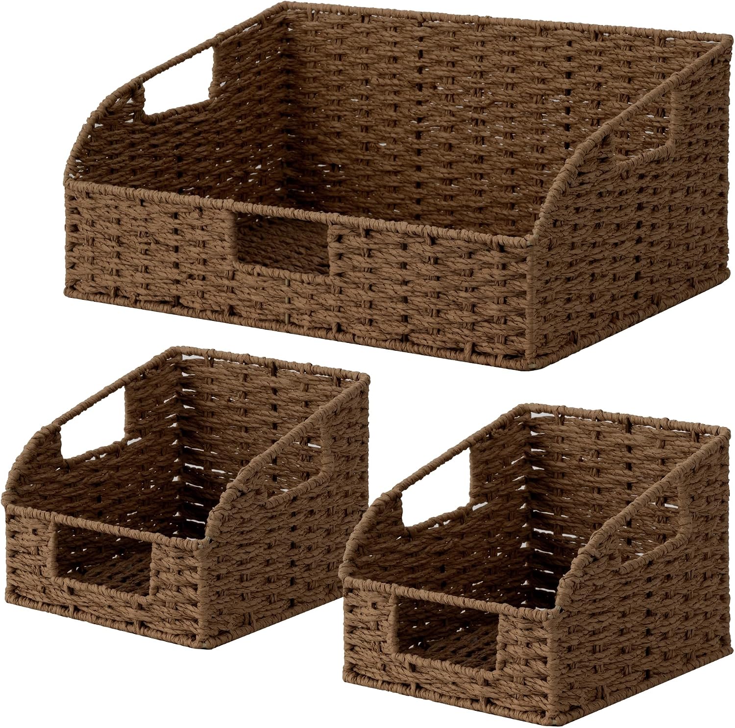 Pantry Baskets for Organizing, Wicker Basket with Built-in Handles, Handwoven Wicker Storage Baskets