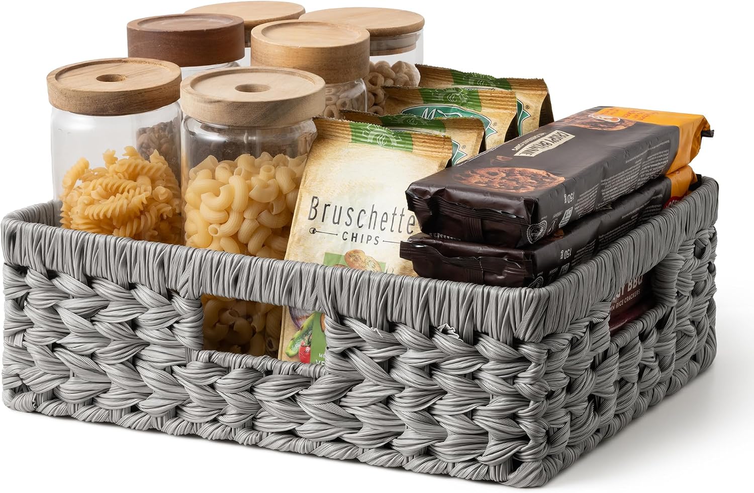 Wicker Storage Baskets for Shelves, Wicker Baskets for Organizing, Waterproof Woven Basket for Pantry