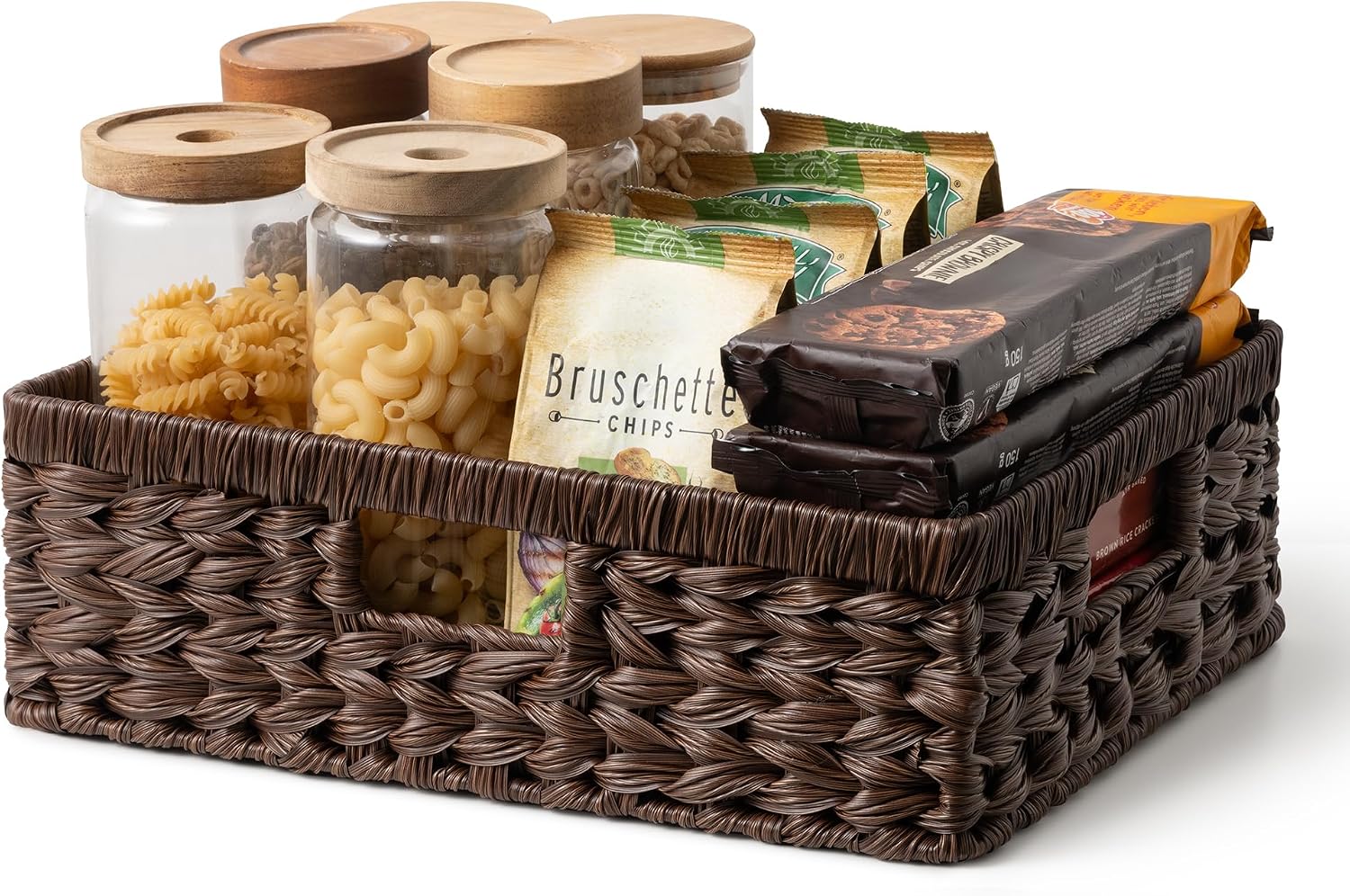 Wicker Storage Baskets for Shelves, Wicker Baskets for Organizing, Waterproof Woven Basket for Pantry