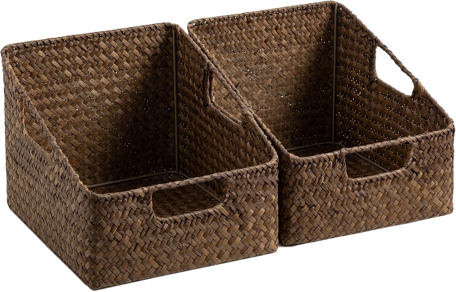 Pantry Baskets for Organizing, Wicker Basket with Built-in Handles, Handwoven Wicker Storage Baskets