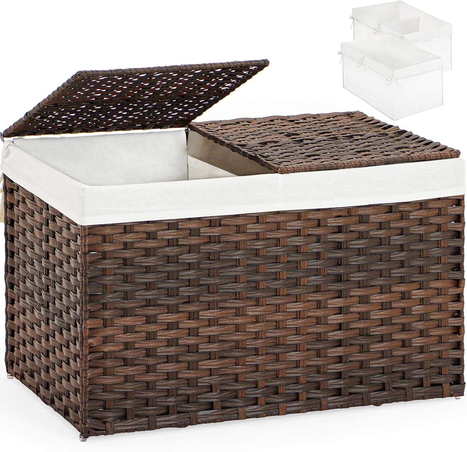 Storage Basket with Lid Rattan Woven Storage Baskets with 2 Separate Lids