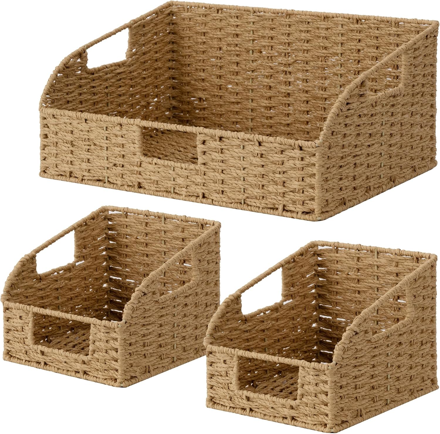 Pantry Baskets for Organizing, Wicker Basket with Built-in Handles, Handwoven Wicker Storage Baskets