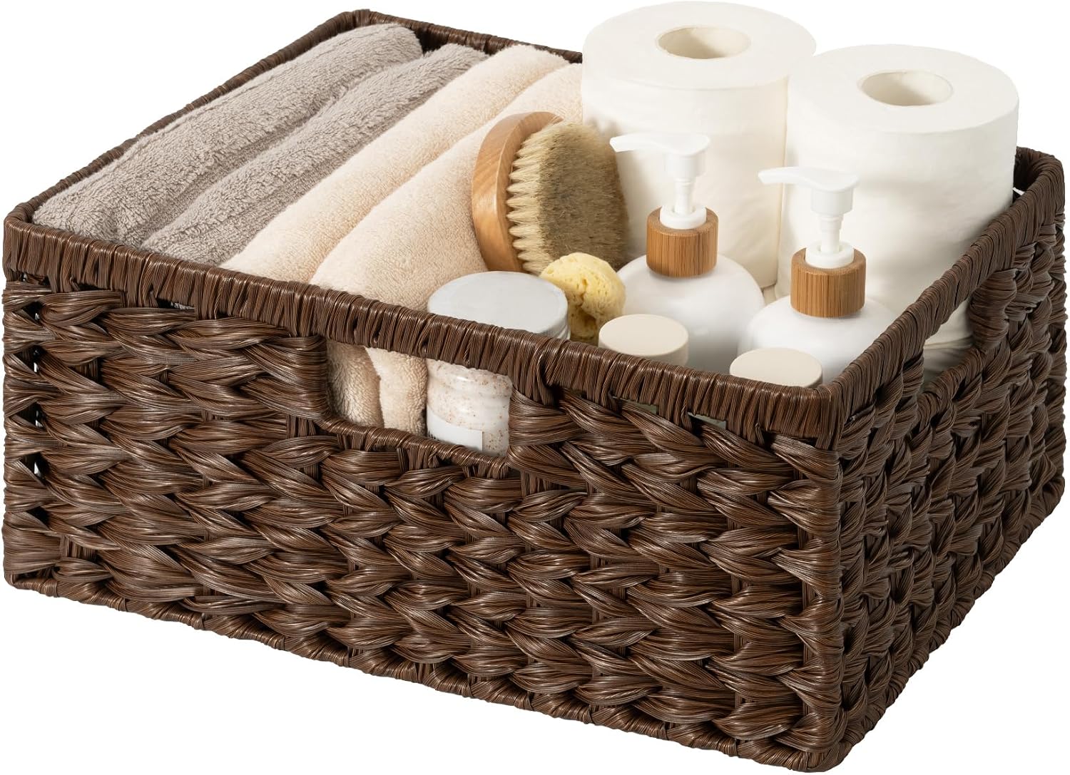 Wicker Storage Baskets for Shelves, Wicker Baskets for Organizing, Waterproof Woven Basket for Pantry